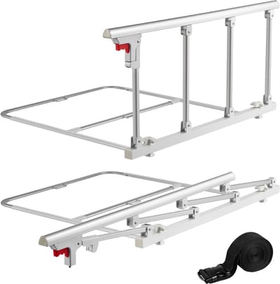 Vouwbare Bedrail voor Ouderen, 97 cm Bedside Assistentiehandvat Met Bevestigingsriem, Instelbare Hoogte Ondersteuningstaaf, Duurzame Metaal Bedside Bescherming, Handgreep Compatibel Met King, Queen, Full, Twin Bedden