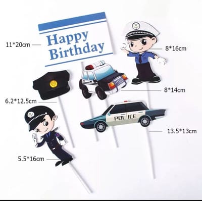 Akyol - Birthday toppers - politie-feest-taart - 6 stuks toppers -prikkers politie -caketopper politie -happy birthday topper -happy birthday taarttopper -politie taart topper - Taart topper - Cake - Taart-verjaardag -feest - Prikker - 10 cm