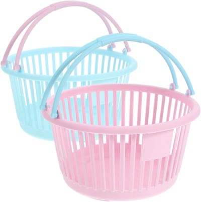 2 Stuks Plastic Opbergdozen met Handvatten - Ronde Mandjes voor Kleine Voorwerpen, Geventileerde Organizers voor Badkamer en Kantoor, Compacte Plastic Baskets voor Efficiënte Opslag