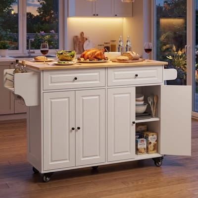 Bealife AK60 Keukentrolley met Opvouwbaar Werkblad – Keukenkar met wielen – 4 deuren & 2 laden – 90 × 116 × 75 cm – Zwart & Naturel