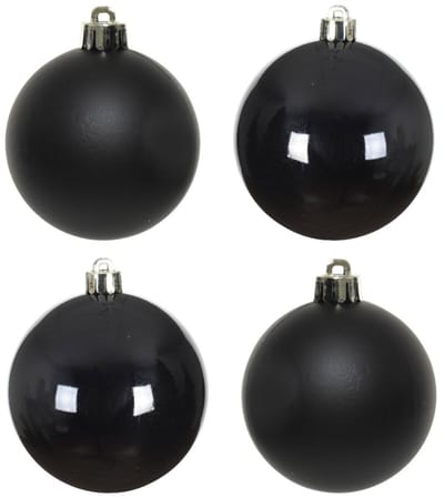 Decoris Kerstballen - 4x st - zwart - 10 cm - kunststof - kerstversiering