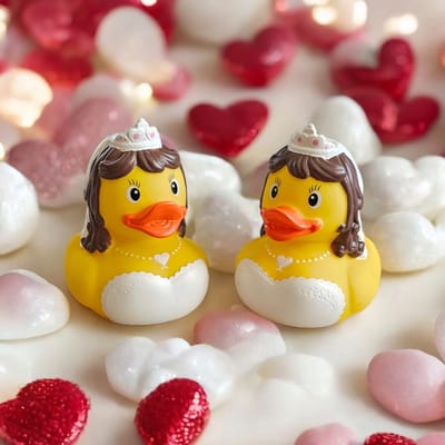 Vrouwenbruidspaar- badeend mrs & mrs - homo huwelijk - ca 10 cm