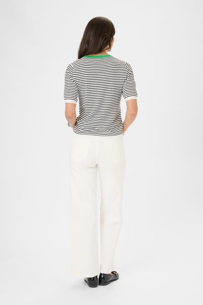 Kaffe KAlizza Narrow Striped Pullover Dames Trui - Chalk / Black Fine Stripe