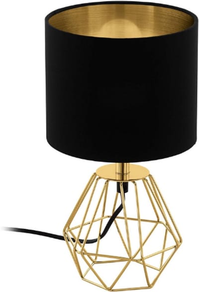 Thuys – Tafellamp CARLTON 2 – 1 Lichtbron Vintage Tafellamp Van Staal En Stof – Kleur: Goud/Zwart – Fitting E14