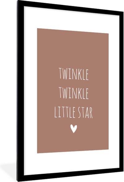 Fotolijst incl. Poster - Engelse quote "Twinkle twinkle little star" met een hartje tegen een bruine achtergrond - 60x90 cm - Posterlijst