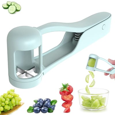 Druivensnijder - Fruitverdeler - Fruitsnijder - Fruit- en groentesaladesnijder - Lichtblauw - Geschikt voor klein fruit druiven en cherrytomaten - Het is een praktisch keukenhulpmiddel voor het maken van fruit- en groentesalades