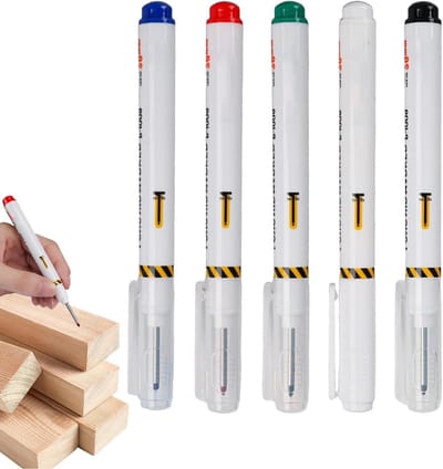 Diepgatmarker Pen - Timmermansstift Lang - Precisie Markeren - Waterdichte Inkt - 5 Stuks - Meerdere Kleuren