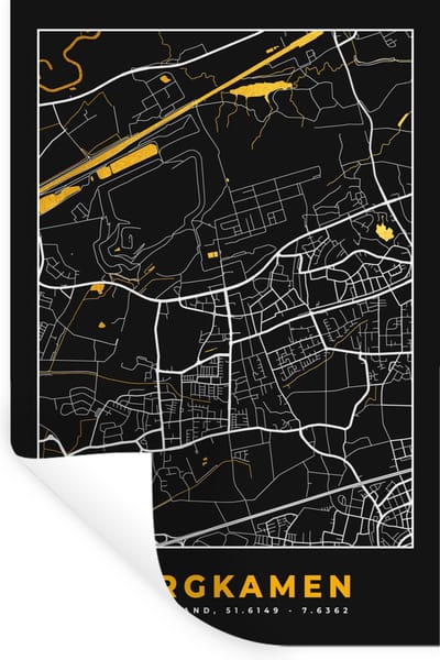 Muurstickers - Sticker Folie - Stadskaart – Kaart – Bergkamen – Gold – Duitsland – Plattegrond - 20x30 cm - Plakfolie - Muurstickers Kinderkamer - Zelfklevend Behang - Zelfklevend behangpapier - Stickerfolie