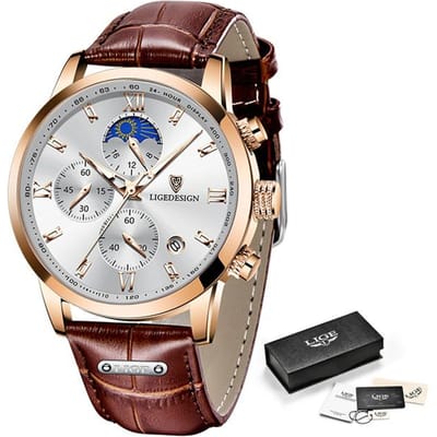 LUIK Nieuwe herenhorloges Zakelijk modehorloge Man Topmerk luxe lederen polshorloge Quartz chronograaf Sport waterdicht autodatumhorloge wit/goud
