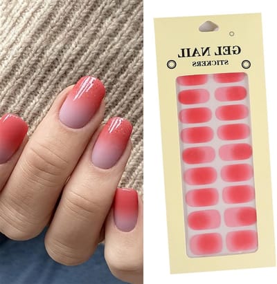 Zelfklevende Gel Nagelstrips voor DIY Manicure - 20 Stuks, Herfst en Winter Stijl, Ombre Sakura Roze Nagelstickers zonder UV/LED