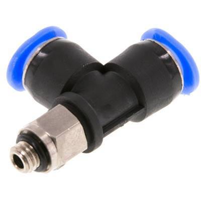 6mm x M 5 rechte hoek T-stuk Messing/PBT Insteekfitting Buitendraad Draaibaar Compact Ontwerp NBR [2 Stuks]