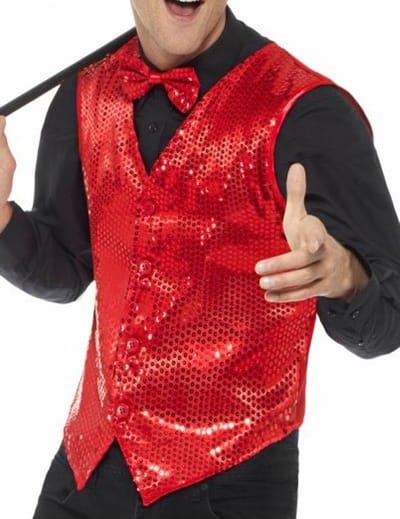 Smiffys - Sequin Waistcoat Kostuum - L - Rood
