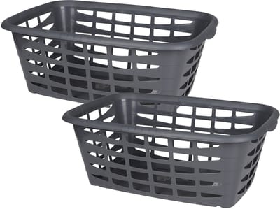 5Five Kunststof wasmand - 2x - grijs - 40 liter - 66 x 45 x 24 cm - manden voor wasgoed