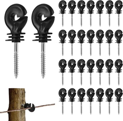 Allecto Plus - Elektrische Omheining Isolator voor Houten Palen - 40 stuks - Zwarte Elektrische Isolatoren - Spijker in Isolatoren - Elektrische Paardenomheining - Boerderij Dierafrastering