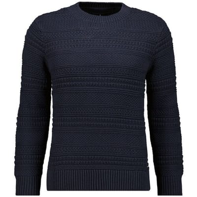 Ragman Trui Uni Color Round Neck Patterned Structure Knit Marine / male