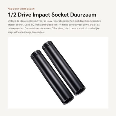 Dailygoods- Diepe Steeksleutel 19 mm - Dopsleutelset - Slagvast - Duurzaam CR-V Staal - 6-punts Metrisch - Roest- en Anticorrosie Eigenschappen - Dopsleutel