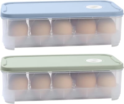 Famanu – Eierdozen van kunststof - 2 stuks - bewaardoos voor eieren - opbergdoos voor eieren - keuken - koelkast - met deksel voor 10 eieren