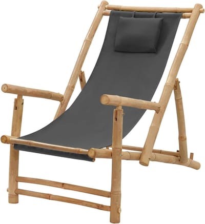 Ligstoel bamboe - Zonnebed tuin - Ontspannen buiten - In hoogte verstelbaar - 60 x 106 cm - Donkergrijs