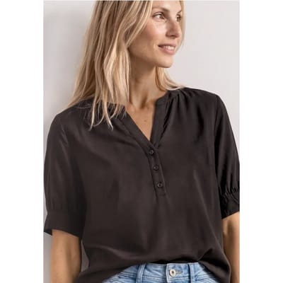 Blouse met korte mouwen, split in de hals en elastische zoom