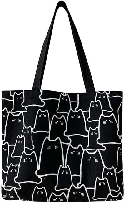 Dailygoods- Draagtas Grote Capaciteit - Draagtas met Ritssluiting - Katoenen Boodschappentas - Herbruikbare Tas - Schattige Kattendraagtas - Esthetisch Ontwerp