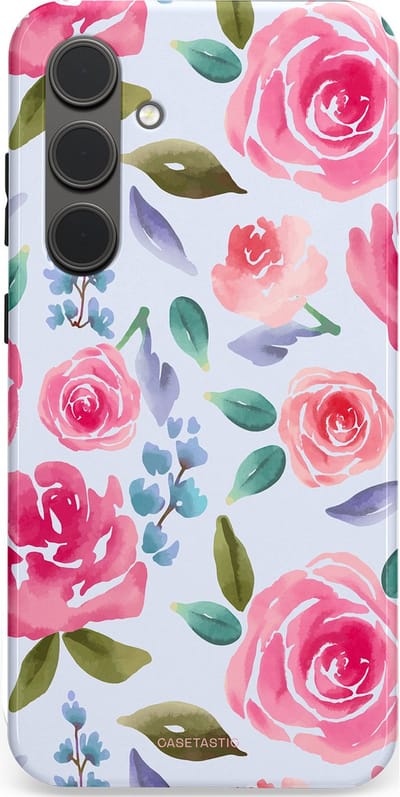 Casetastic hoesje geschikt voor Samsung Galaxy S24 Plus - Dubbellaagse bescherming - Aquarel Bloemendroom - Fashion Case - Lichtblauw Lichtroze