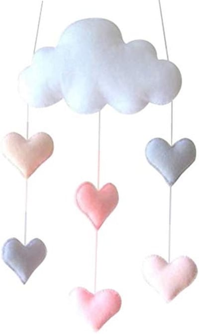Dailygoods- Hangdecoratie schattig wolken/hart-design - Plafondmobiel - Slinger - Decoratie voor babykamer - DIY - Wolvezel - Afmetingen 36 x 22 cm - Mobiel