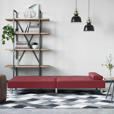 vidaXL - Slaapbank - met - bekerhouders - kunstleer - wijnrood