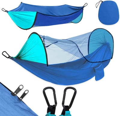 Kampeerhangmat - Outdoor hangmat - Ontspannen buiten - Met muggennet - 290x140cm - Blauw