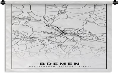 Wandkleed - Wanddoek - Bremen - Stadskaart - Plattegrond - Kaart - 180x120 cm - Wandtapijt