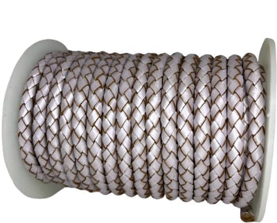 Gevlochten Leren Koord Rond, 5 m x 6 mm - Rond Gevlochten Lederen Koord, Voor Halskettingen, Armbanden, Sieraden, Knutselkralen en Veters (Metallic Silver)