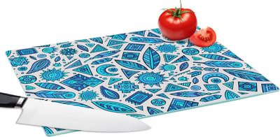 Glazen Snijplank - 39x28 - Blauw - Patronen - Veren - Maan - Snijplanken Glas