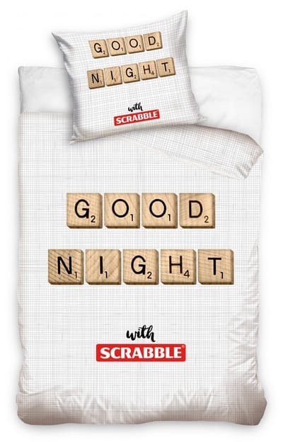 Scrabble - Dekbedovertrek - Eenpersoons wit 140 x 200 cm - 70 x 90 cm