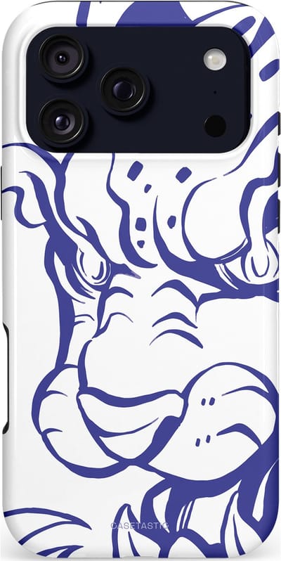 Casetastic hoesje geschikt voor Apple iPhone 17 Pro Max - MagSafe - Dubbellaagse bescherming - Blauwe Panter Hoofd - Fashion Case - Wit Lavendel Donkerblauw Lichtgrijs