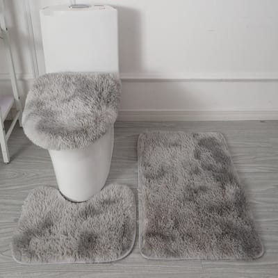 Badmatten Set 3-Delig - Ultrazacht Microfiber & Antislip - Inclusief U-Mat En Wc-Brilhoes - Wasmachinebestendig - donkergrijs