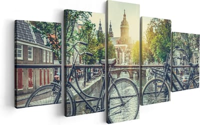 Artaza Canvas Schilderij Vijfluik Amsterdamse Brug Bij Een Gracht Met Zonsondergang - 100x50 - Foto Op Canvas - Canvas Print