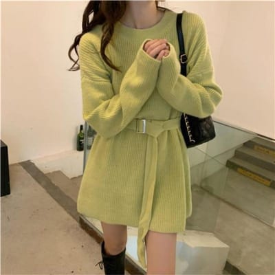 Robe pour femme au printemps et en automne, ample et paresseuse, coupe-vent, en laine, en automne et en hiver, pull mi-long XL jaune