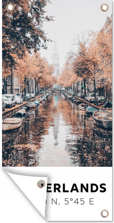 Schuttingposter Nederland - Amsterdam - Gracht - Herfst - 100x200 cm - Tuindoek