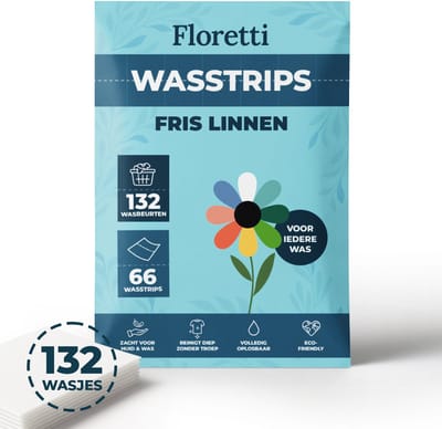 Floretti – Milieuvriendelijke Wasstrips – Fris Linnen – 132 wasbeurten – Wasstrips / Wasmiddeldoekjes / Wasdoekjes / Wasvellen / Laundry Sheets – Vegan – Voor alle kleuren en soorten was