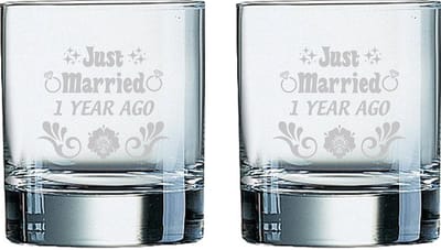 Gegraveerde set Whiskeyglazen 20cl Just Married 1 year ago