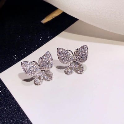 POMOiii Mode Vlinder Stud Oorbellen Zilver Kleur Veelzijdige Ooraccessoires voor Vrouwen Bruiloft Chique Oorbellen Sieraden gray