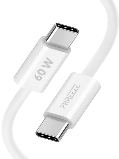 Usb C kabel met 65w power delivery & fast charge - 1 meter - Usb C naar usb C oplaadkabel - Wit - Phreeze