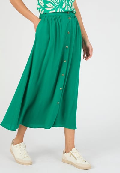 Damart - Rok met volledige knoopsluiting in * crêpe van pure viscosevezel. - Dames - Groen - 52