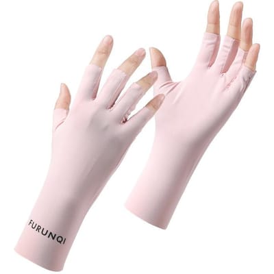 Gants d'été en soie glacée avec protection solaire, demi-doigts, doux pour la peau, respirants, anti-UV, style fin, pour la conduite, doigts, anti-noircissement, gants pour nail art white