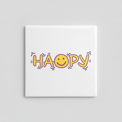 Schattige 15×15 cm Keramische Tegel – “Happy” Smiley Illustratie Positieve Vibes Wanddecoratie