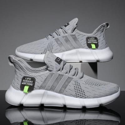 Heren Schoen Lente En Zomer Nieuw Mesh Ademend Hardloopschoenen Popcorn Comfortabel Zachte Zool Vliegend Geweven Sneakers 46 grijs