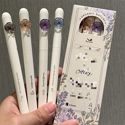 Lot de 4 stylos gel Kawaii à encre noire, pointe CS pouvant pivoter hors de la recharge, écriture fluide, papeterie esthétique, stylo à bille, fournitures scolaires A