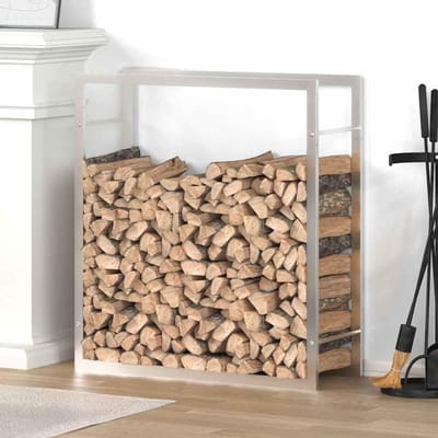 Houtrek - Houtopslag - Haardhout Opslag - Roestvrij Staal - 80x28x86 cm - Zilver