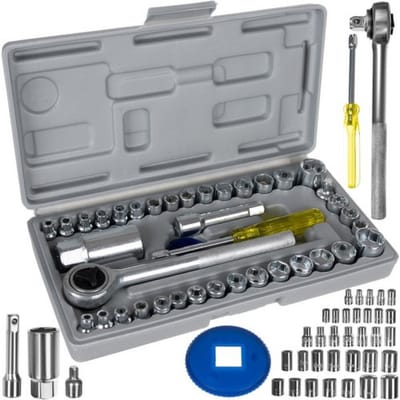 Professionele XL 40-Delige Dopsleutel Set - Met Momentsleutel Ratel & Verlengstuk - Doppenset Doppendoos Torx/Inbus/Hex/Kruiskop/Philips Bit Doppen Set - Ratelset - Met Snelwisselsysteem - 1/4" & 1/2" Inch Doppenset