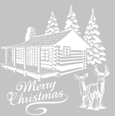 Raam / Decoratie sticker Merry Christmas blokhut kerstboom rendier 58 x 58 cm | Rosami