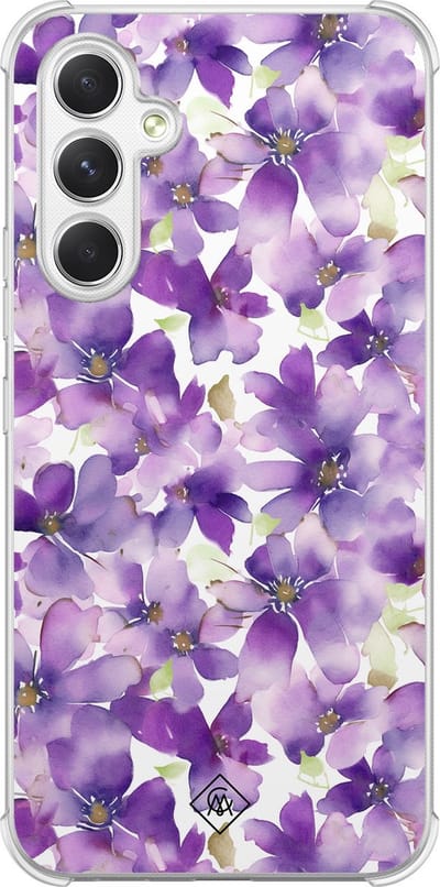 Casimoda® hoesje - Geschikt voor Samsung Galaxy A15 - Floral Violet - Shockproof case - Extra sterk - TPU/polycarbonaat - Paars, Transparant